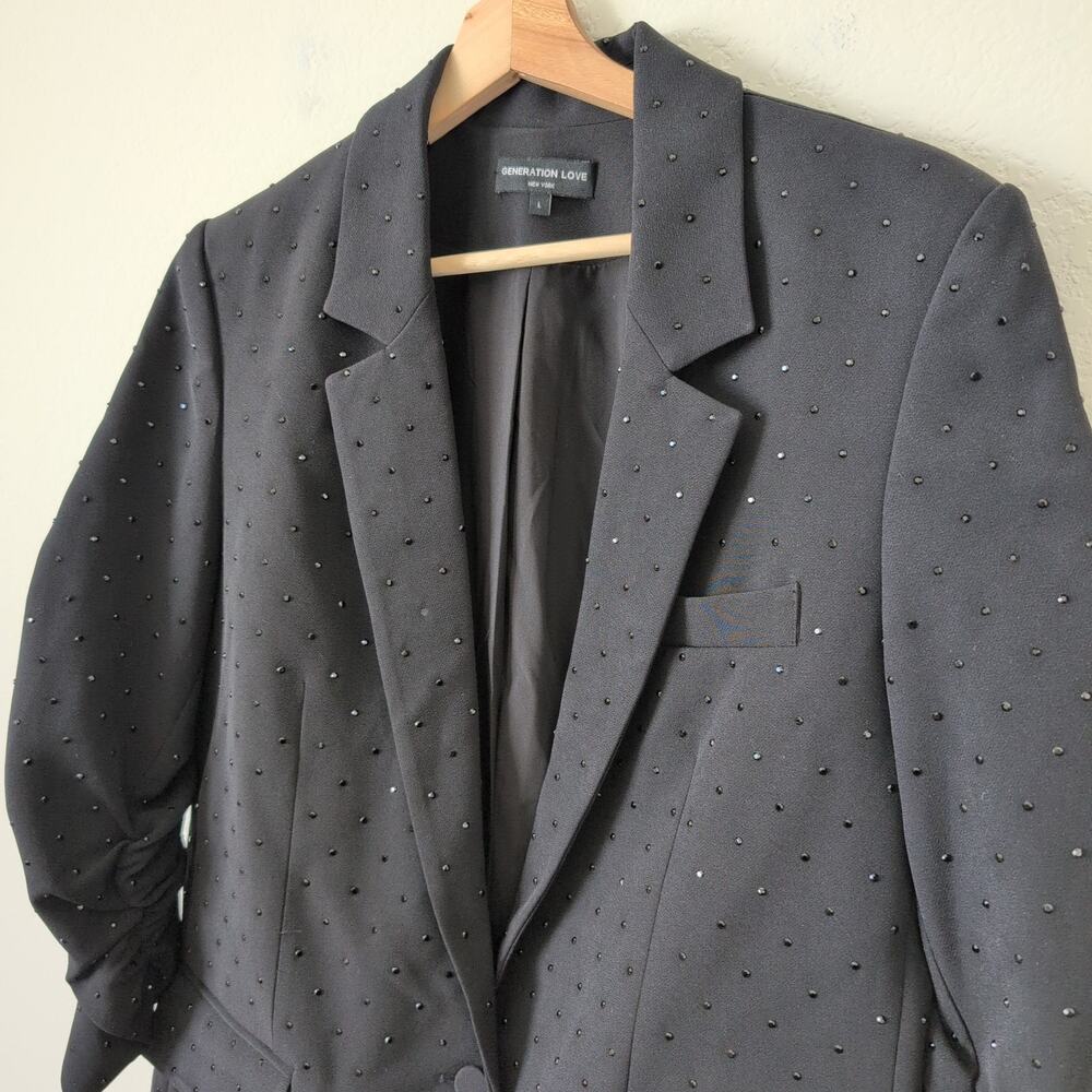 Generation Love Womens Crystal Rhinestone Blazer Jacket Large Black Holiday $595 - Picture 2 of 8